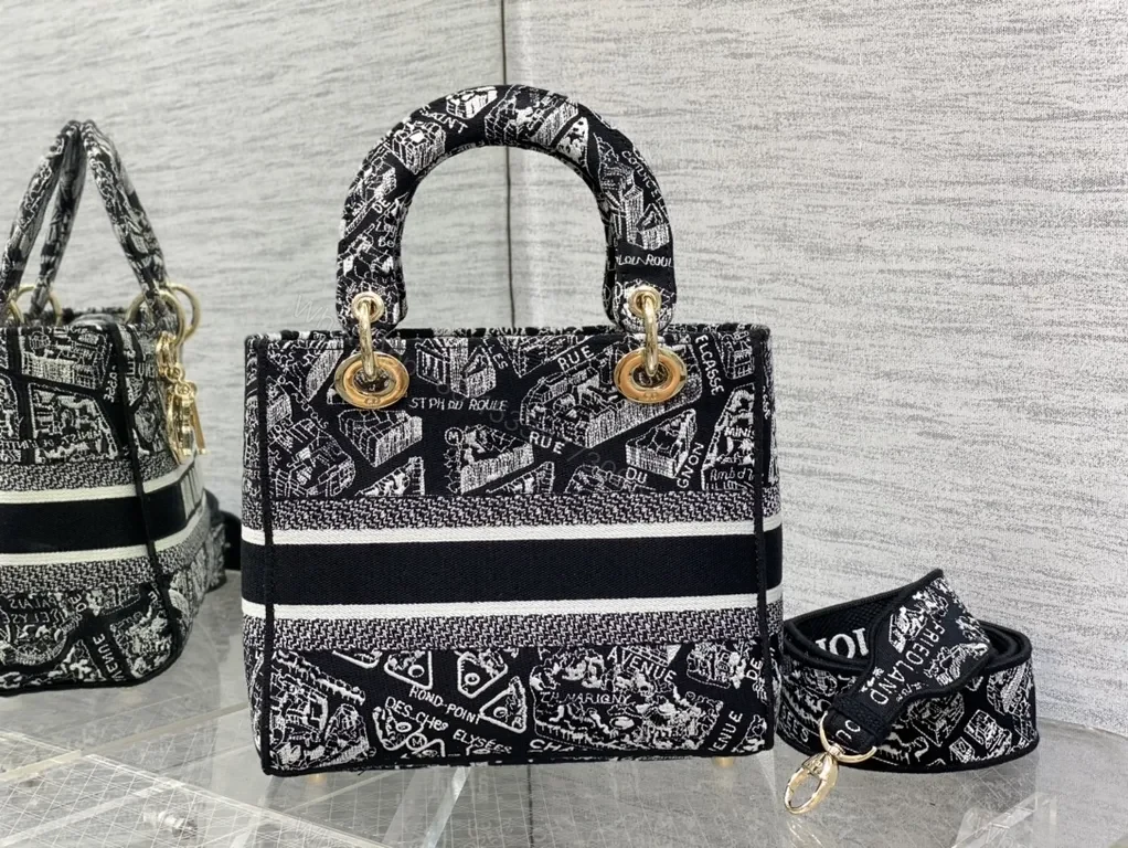 View 9 of Monochrome Jacquard Tote: Dior-Inspired Luxury Carryall