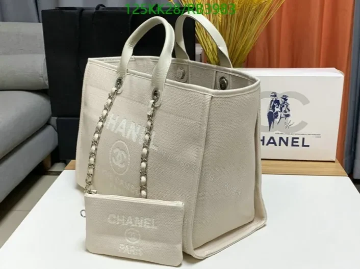 View 3 of Chanel Deauville White Medium Tote Bag RB39831