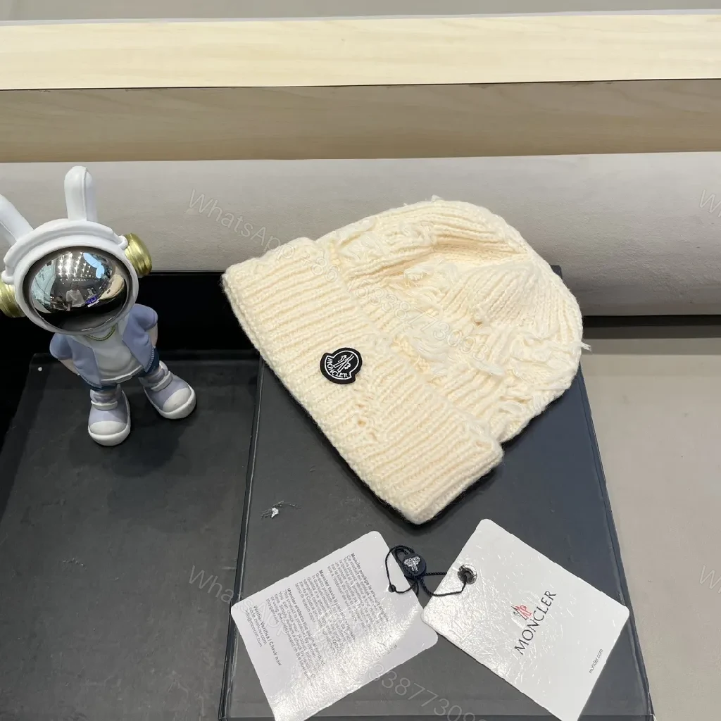 View 4 of Cream Knit Beanie, Cream, Cable-Knit, Signature Emblem, Beanie