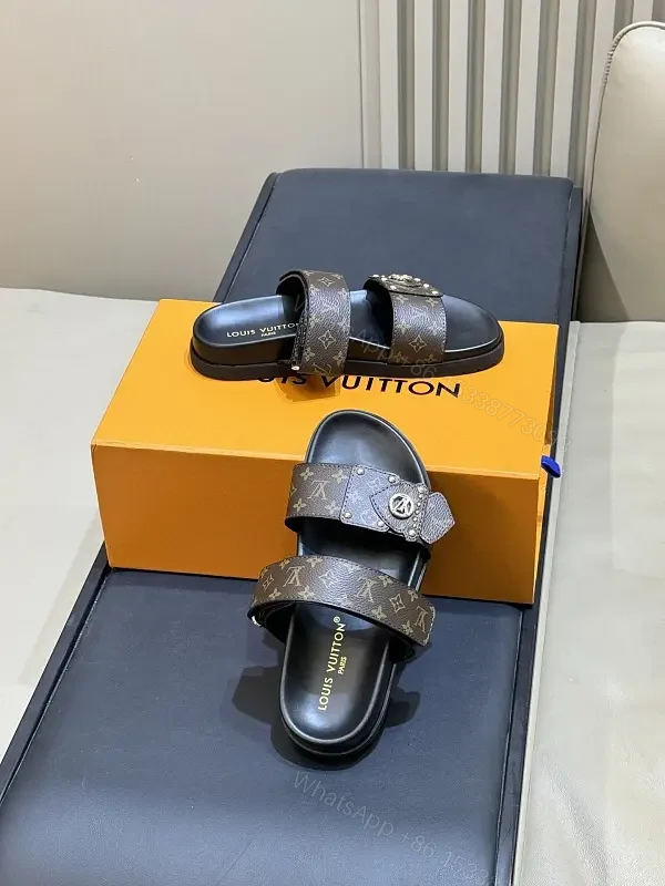 Black Monogram Leather Sandals with Louis Vuitton Style Slides — view 1
