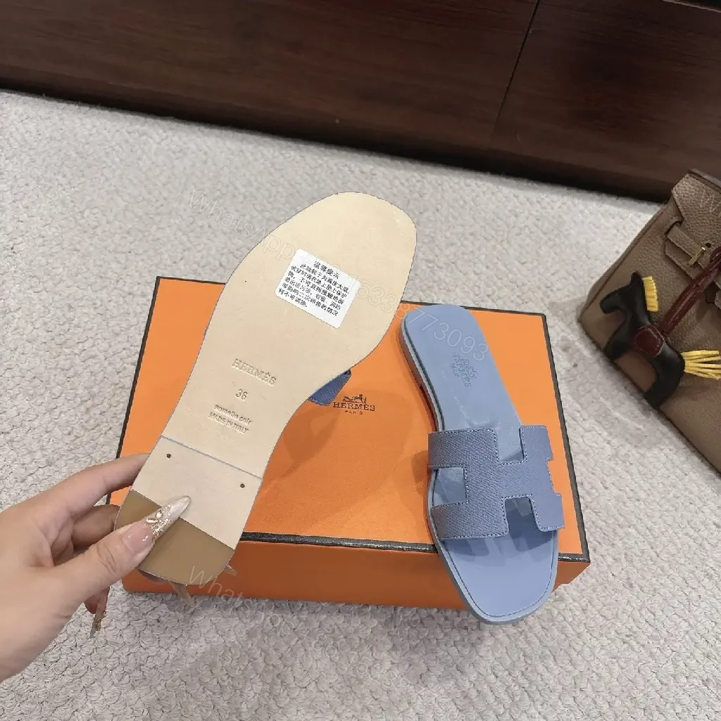 View 9 of Light-Blue Slide Sandals: Modern Comfort & Subtle Hardware