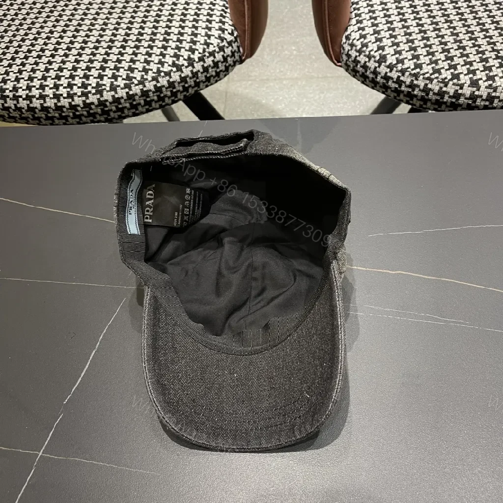 View 9 of Black Denim Cap with Subtle Triangle Emblem