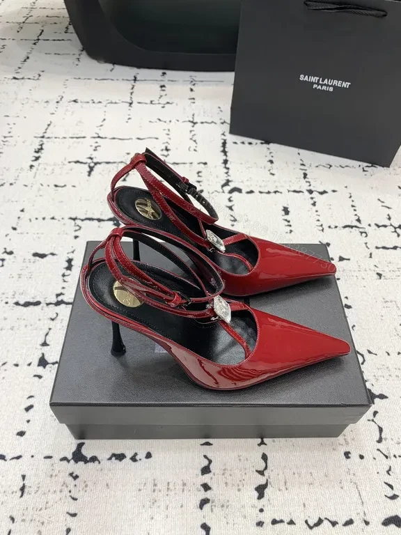 View 2 of Bold Red Patent Stilettos with Crystal Accents - Saint Laurent Paris