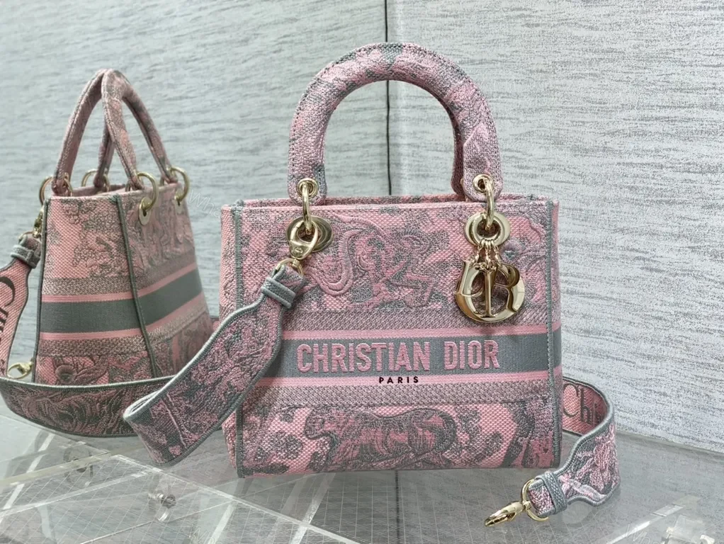 View 3 of Pink Jacquard Dior Tote â€” Bold Texture Everyday Glamour Tote
