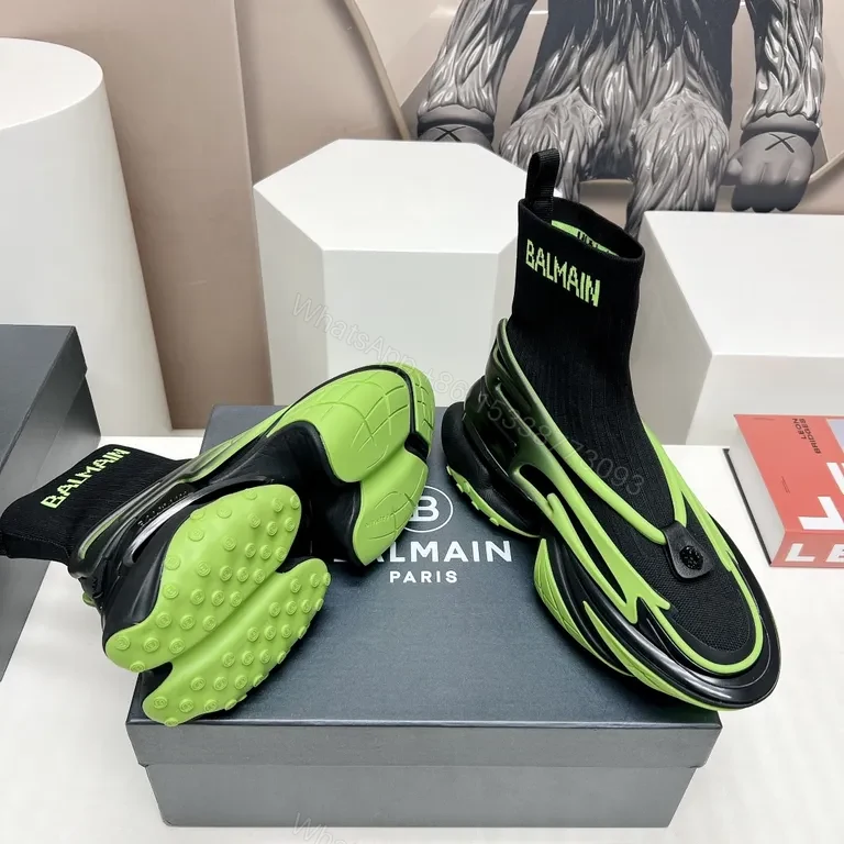 View 5 of Neon Balmain Knit-Top Sneakers: Luxe Sport High-Tops