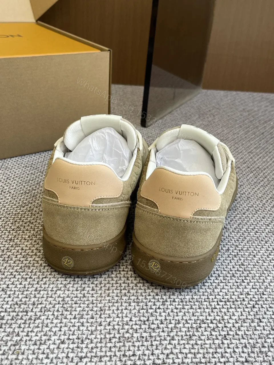 View 4 of Beige Suede Low-Top Sneakers with Luxe Accents