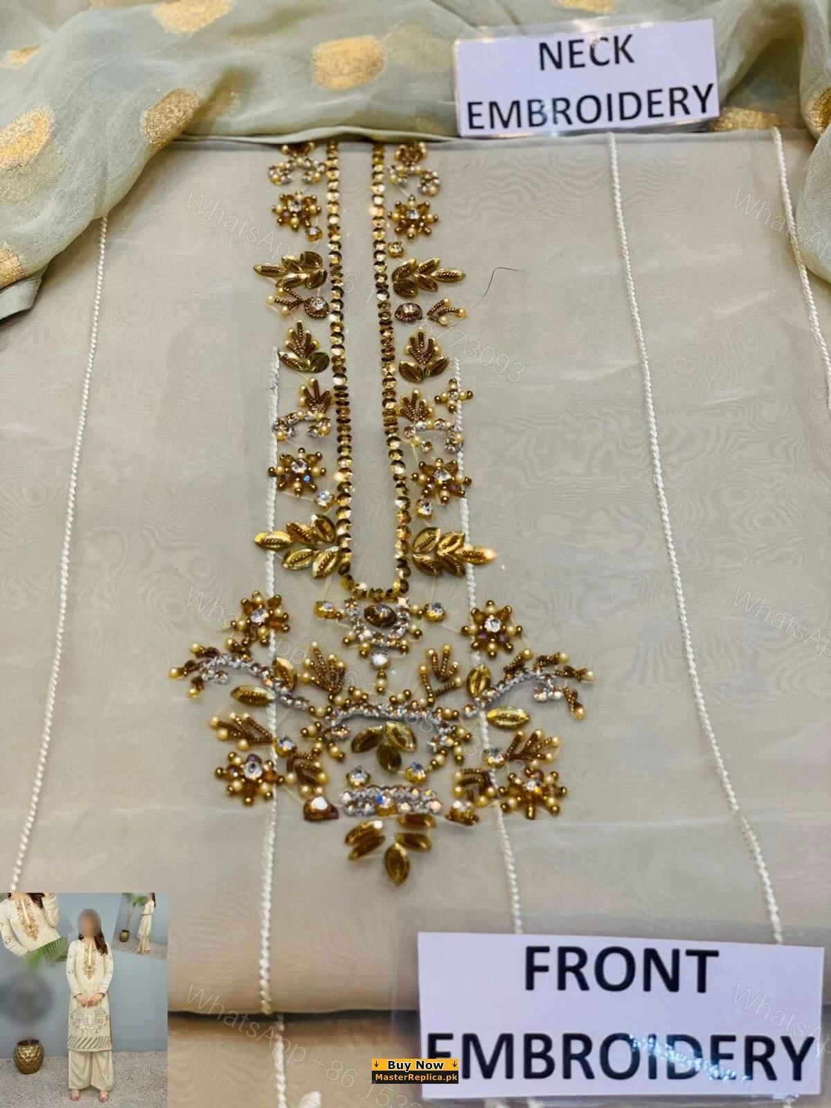 View 3 of Designer Off White Organza Master Replica