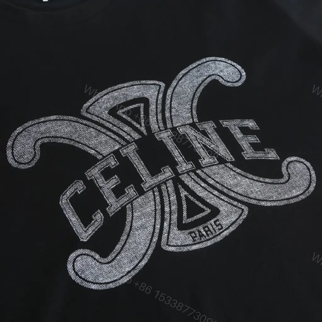 View 3 of Black Cotton Tee with Luxe Logo Graphic, Relaxed Fit, Premium Edge