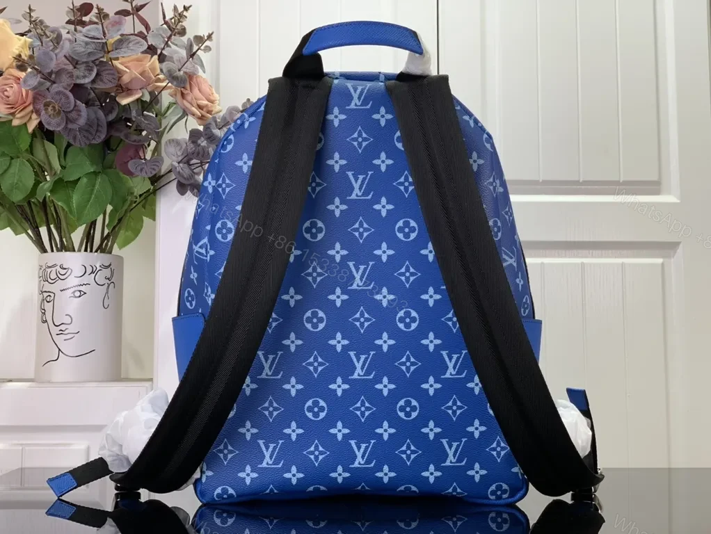 View 2 of Blue Monogram Luxe Backpack: Compact, Durable, Designer-Inspired