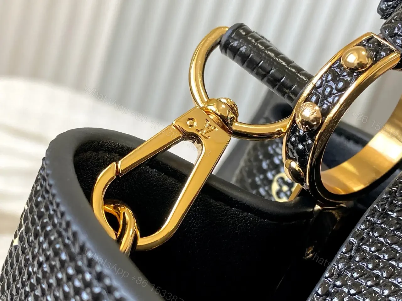 View 7 of Chic Satchel in Textured Leather with Gold Hardware