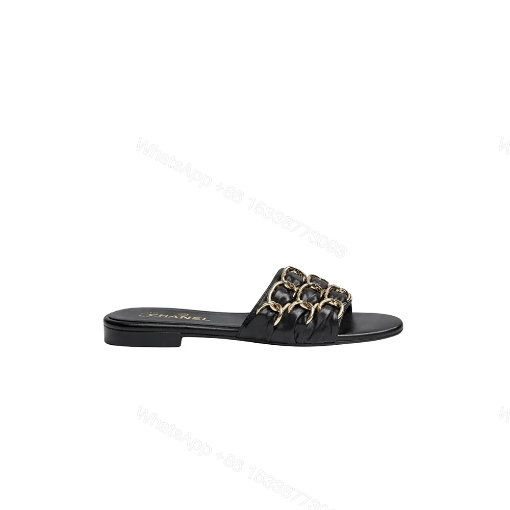Chanel Slide Sandals Gold Chain Black — view 1