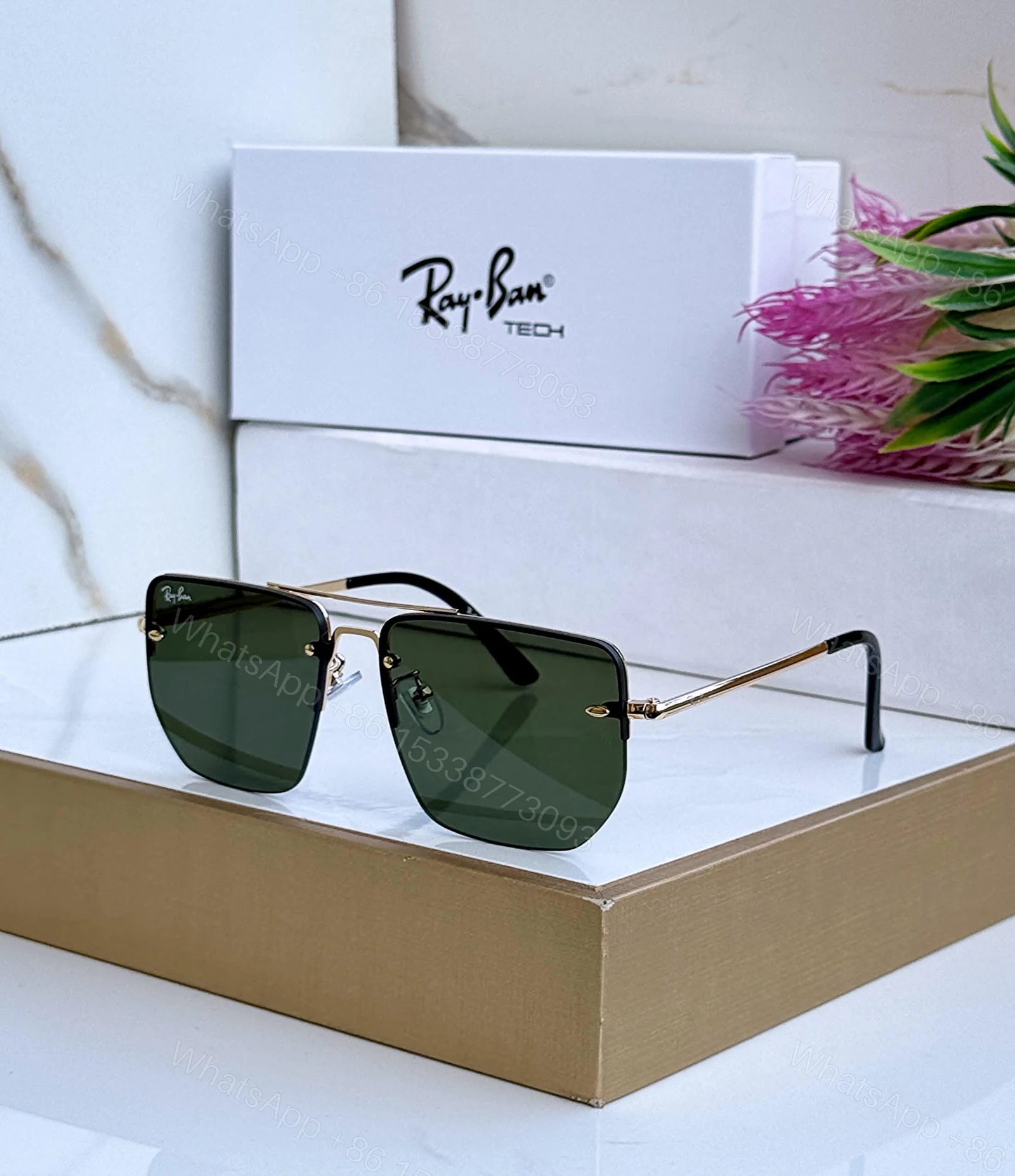 View 3 of Ray-Ban Square Sunglasses Black-Grey Metal Frame
