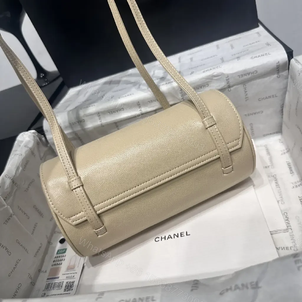 View 10 of Beige Leather Pebbled Small Top-Handle Bag with Gold Chanel Clasp