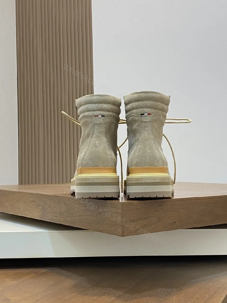 View 4 of Beige Suede High-Top Boots with Rugged Sole - Modern Comfort
