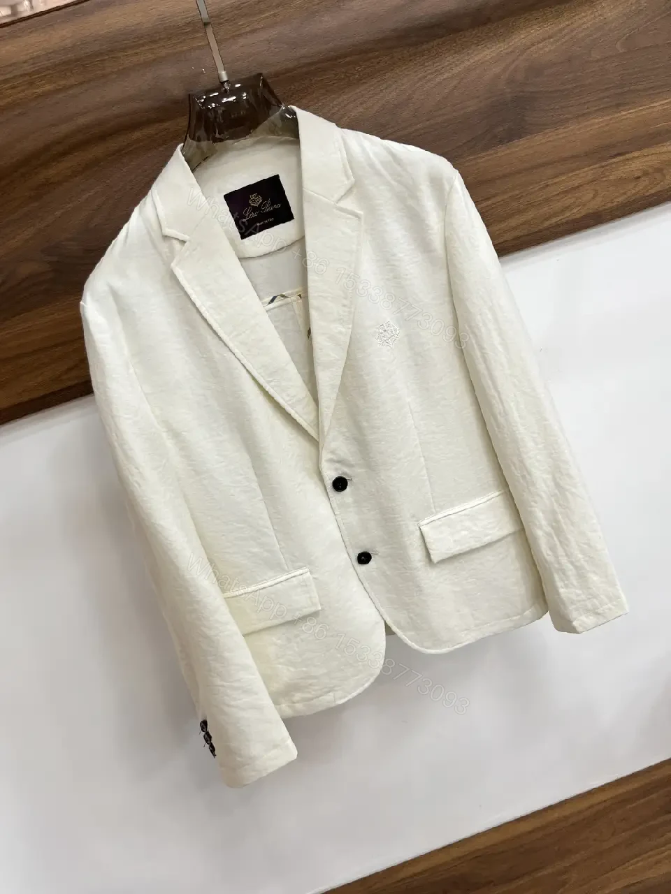 View 3 of White/Off-White Single-Breasted Blazer with Notched Lapels and Subtle Texture
