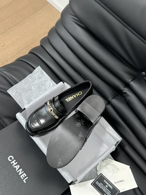 View 5 of Chic Leather Loafers + Chain Detail + Luxury Comfort + Gold Accent + Loafers