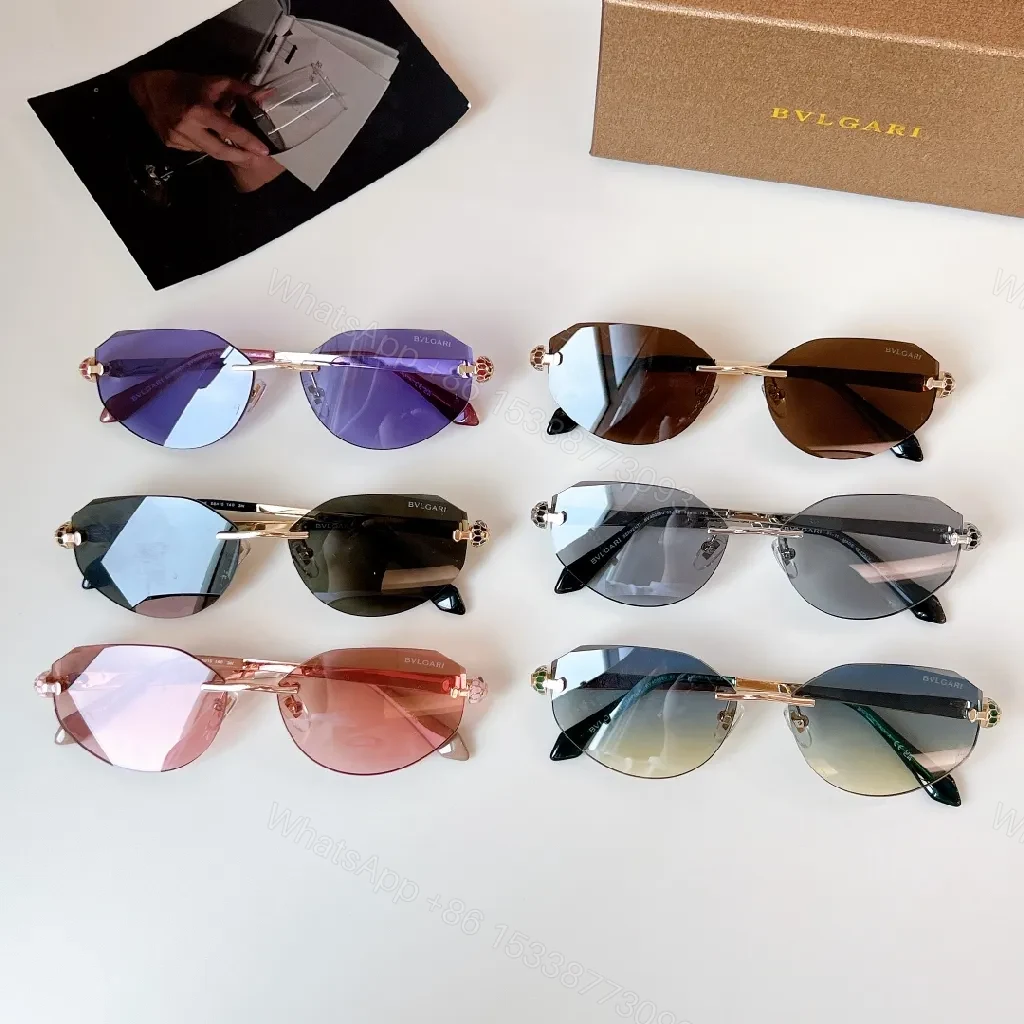View 3 of Rose Gold Rimless Oval Shield Sunglasses, Luxury Style