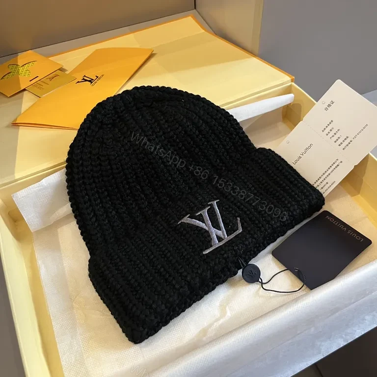 View 8 of Textured Knit Beanie: Luxe LV-Inspired, Subtle Monogram Edge