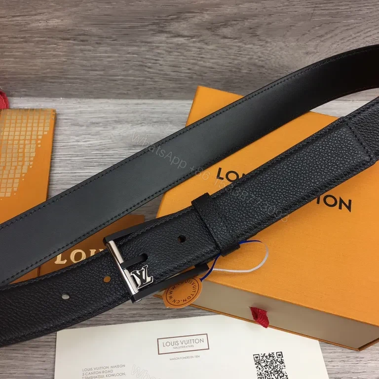 View 6 of Sleek Black Leather Belt with Signature Hardware - LV Emblem System
