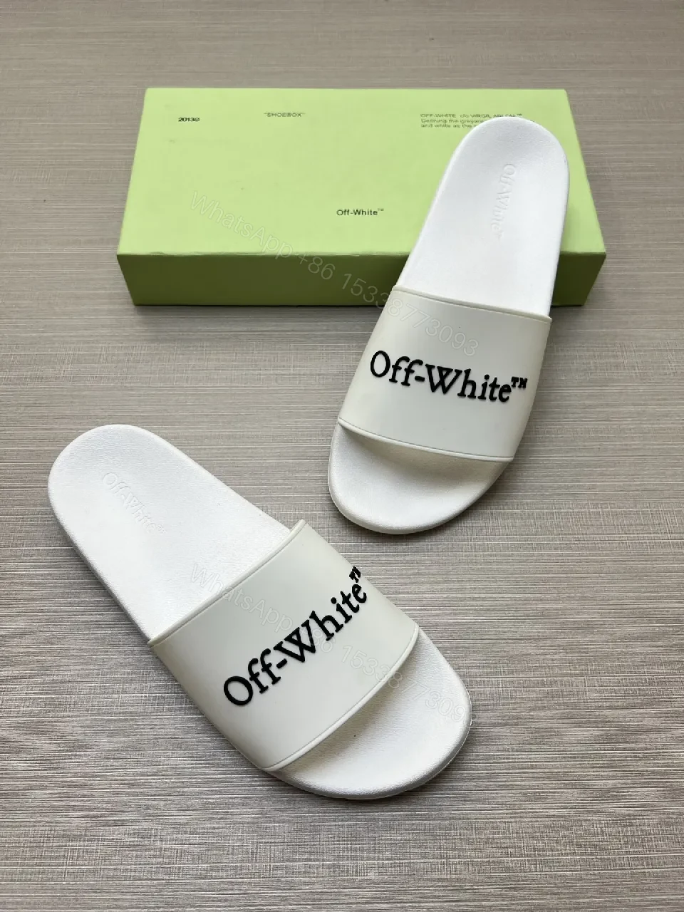 View 7 of Textured White Slip-Ons: Bold Strap Designer-Influenced Slides