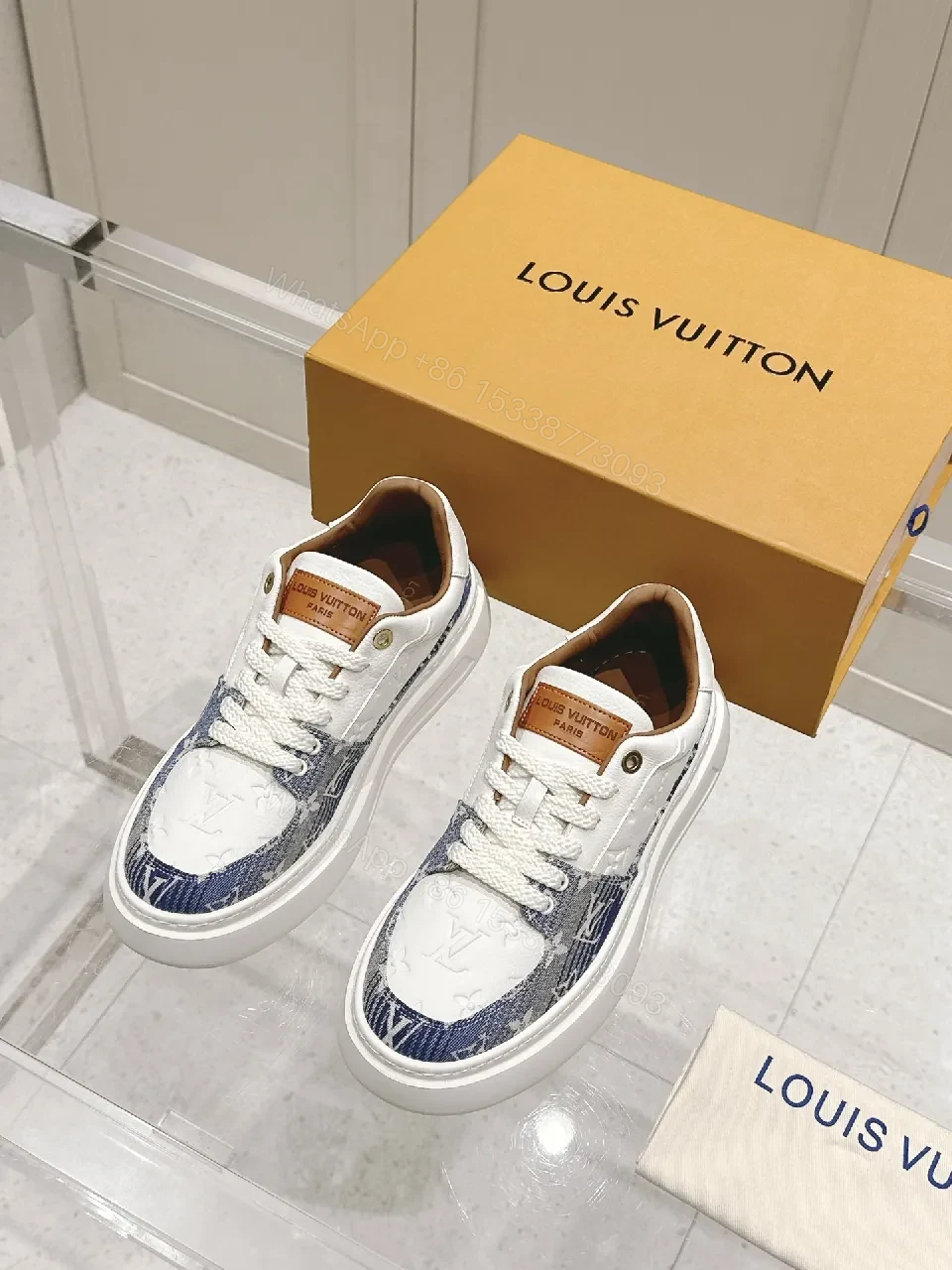 Denim-Trim Lux Sneaker with Signature Details—Everyday Elevation — view 1