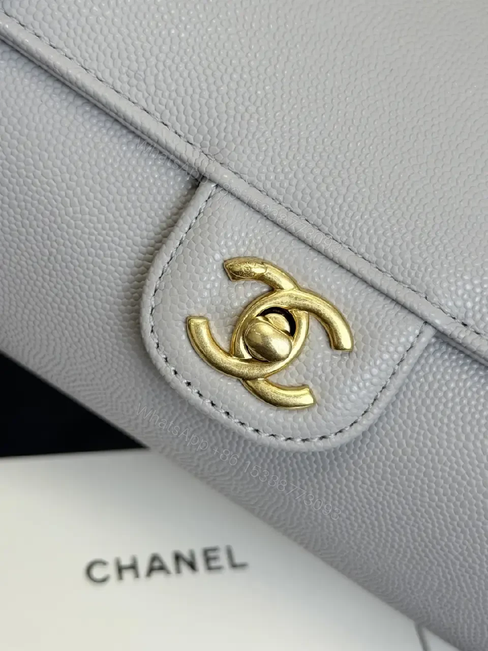 View 5 of Textured Leather Mini Bag – Slim Gold Logo, Gray