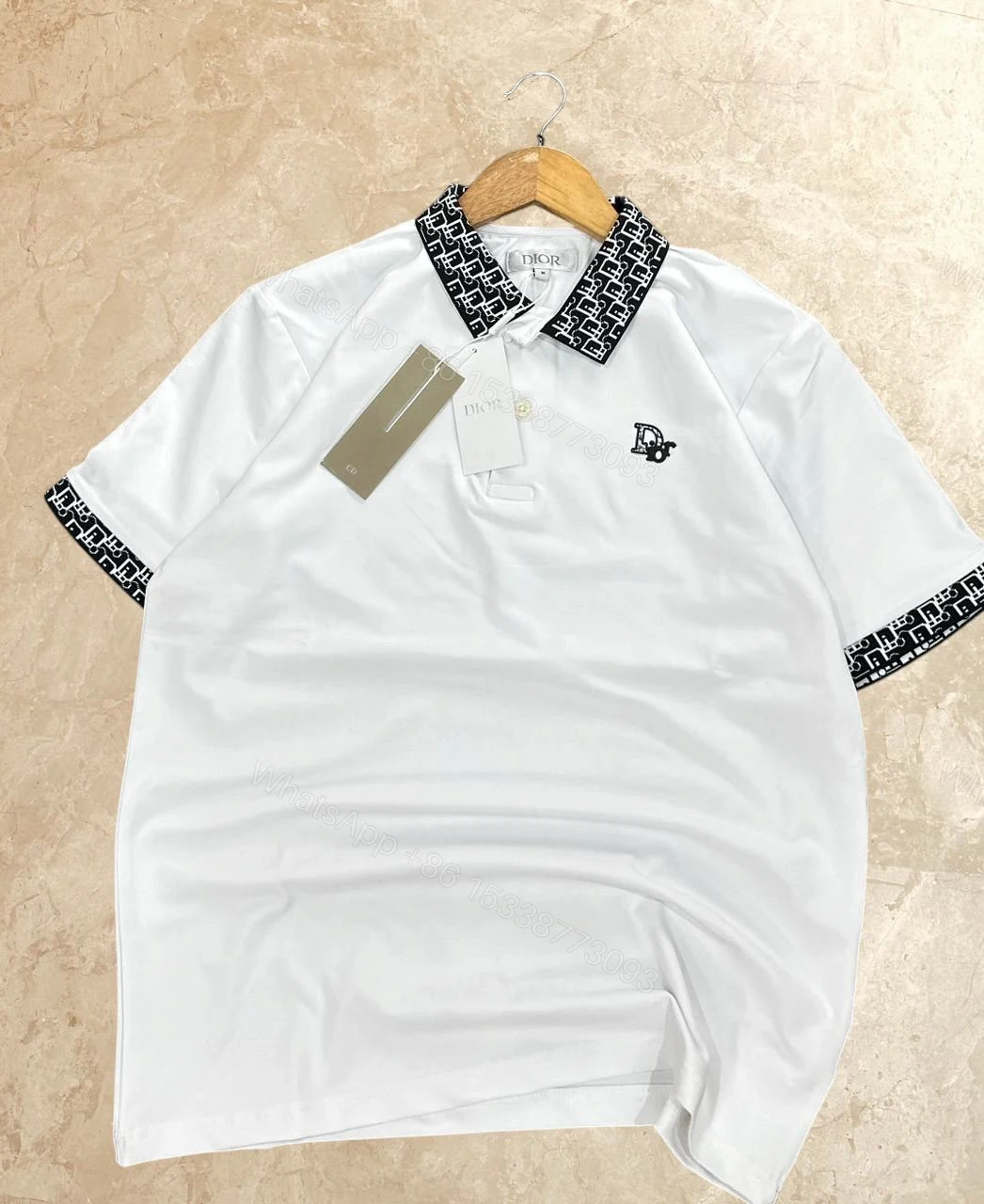 View 6 of Premium Dior First Copy Polo Shirt for Men – Luxury Logo Pattern Collar | Black & White
