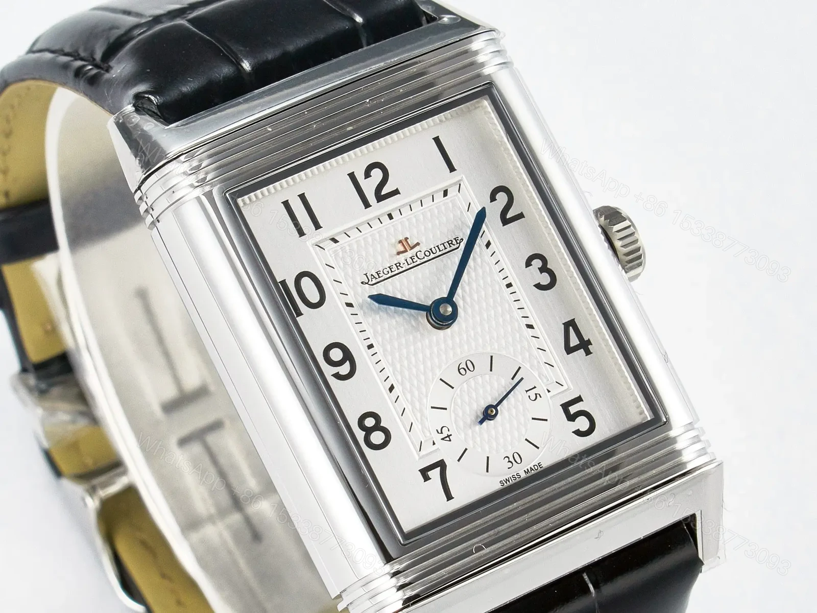 View 6 of Reverso Classic Duoface Small Seconds SS MGF Best Edition White Guilloché Dial on Black Leather Strap A854A