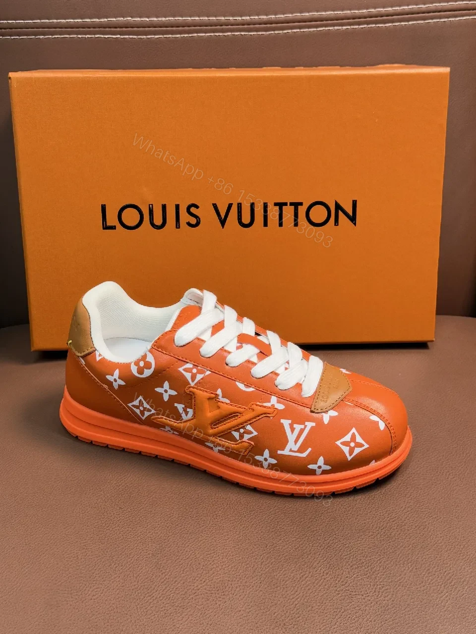 View 2 of Bright Orange Monogram High-Top Sneakers with Plush Padding