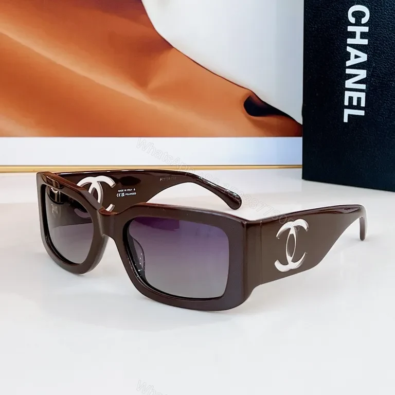 View 8 of Bold Chanel Sunglasses: Black Acetate, Wide Blocky Frames, Logoed Edge