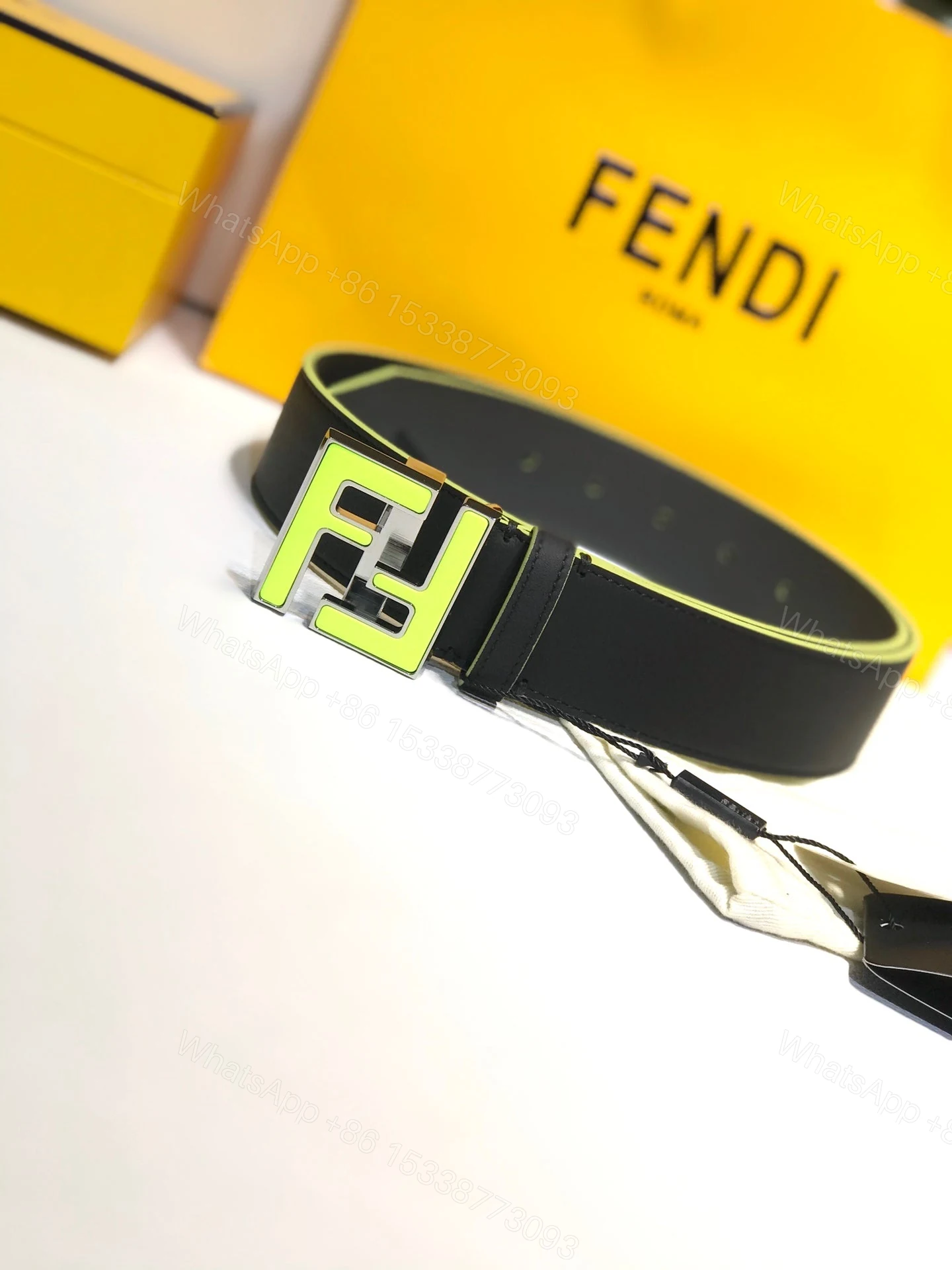 View 4 of FENDI LEATHER BETL NEON GREEN 40MM