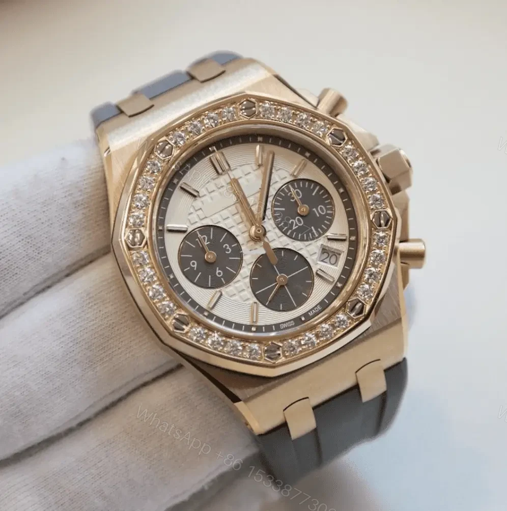 View 2 of Swiss Clone AP Replica Offshore 37mm Rose Gold/Diamond Rubber Band