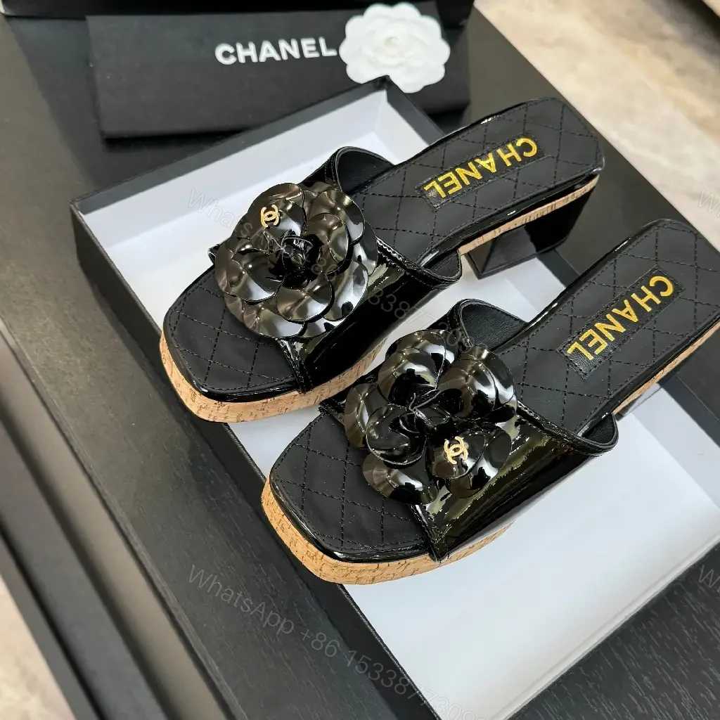 View 5 of Patent Floral Crossover Slide with Cork Platform