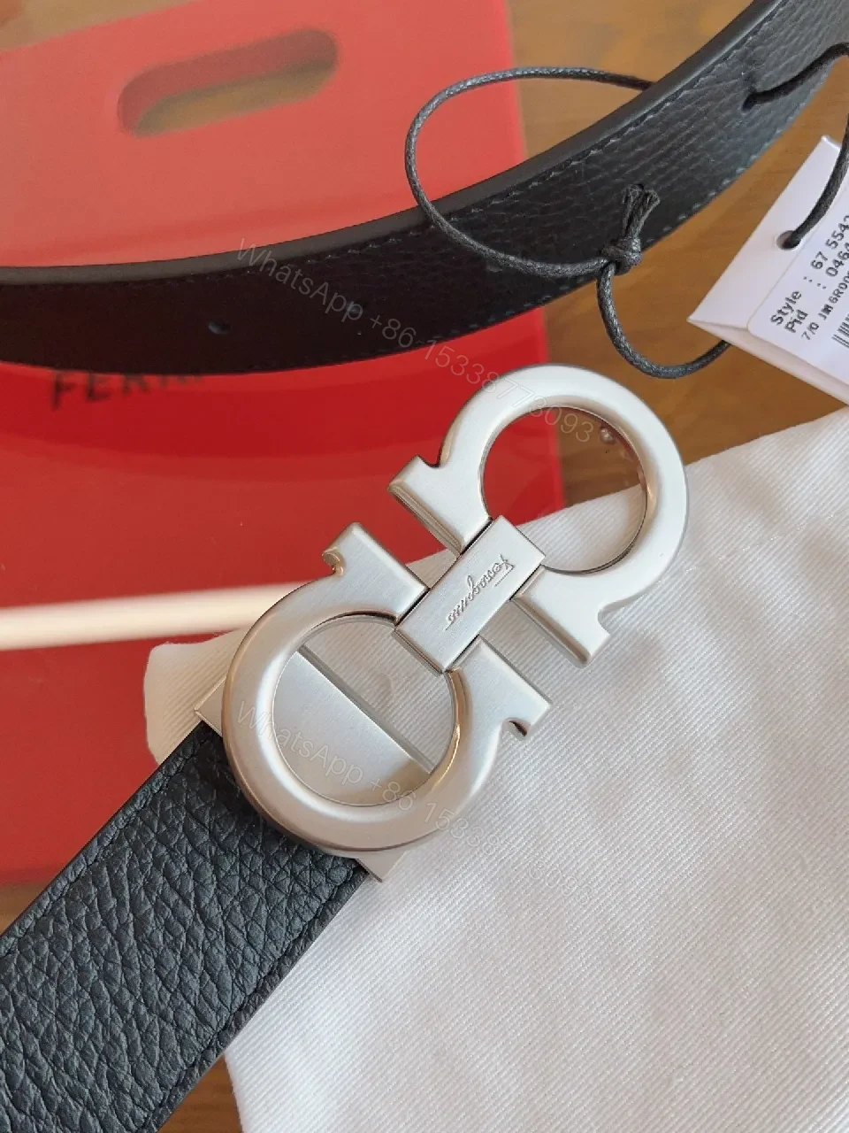 View 3 of Polished Leather Belt with Double-Gancini – Luxe Everydaywear