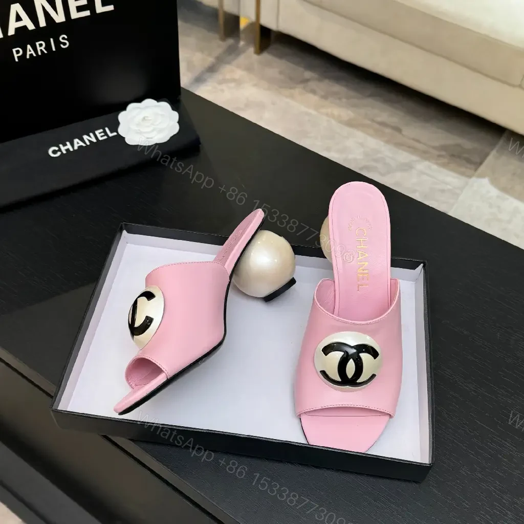 View 9 of Pastel Pink Leather Slides with Double-Circle Hardware, Open-Toe Comfort