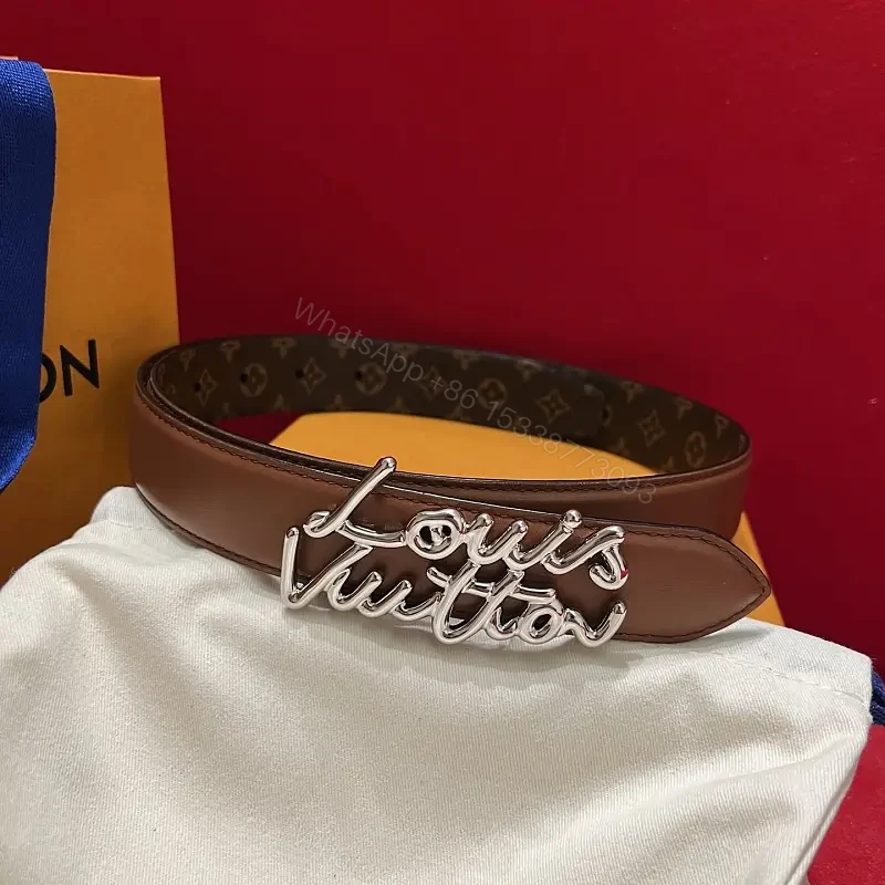 Brown Leather Belt with Script Buckle – Modern Luxury Belt — view 1