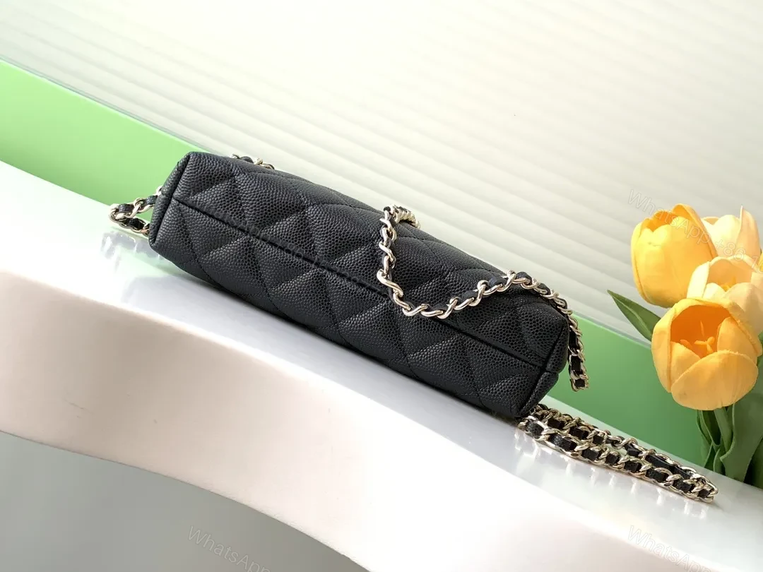 View 9 of Quilted Leather Mini Bag with Chain Strap - Black, Luxury Style
