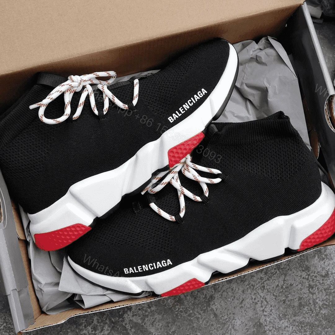 View 2 of BALENCIAGA SPEED TRAINER LACE UP BLACK RED – BB015