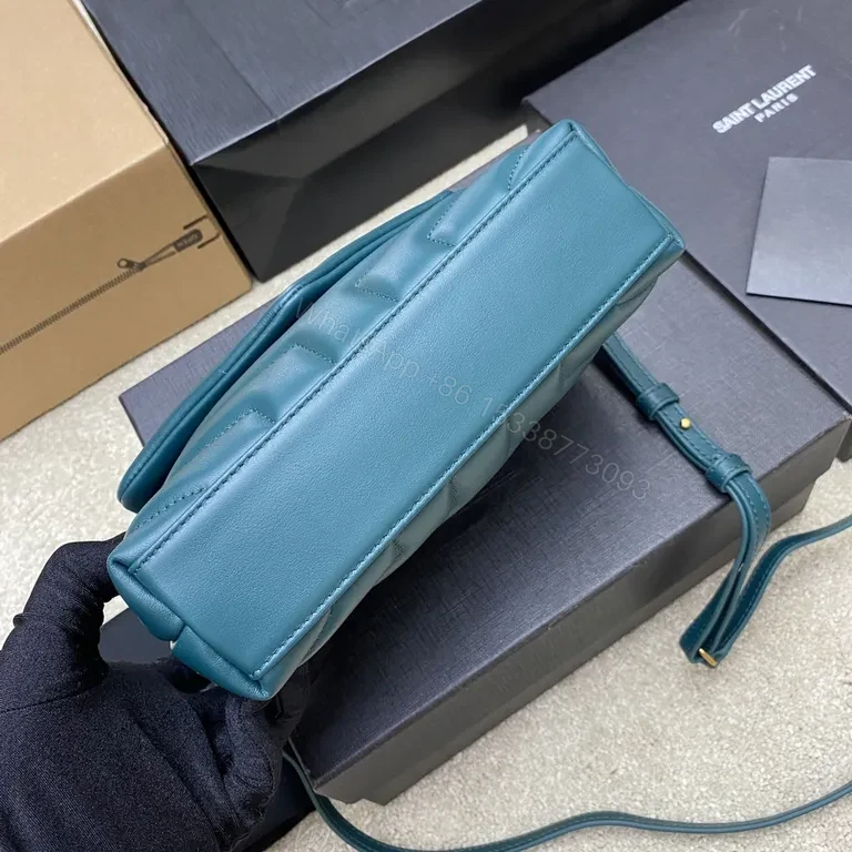 View 4 of Teal Quilted Flap Bag with Gold YSL Accent - Compact Luxury