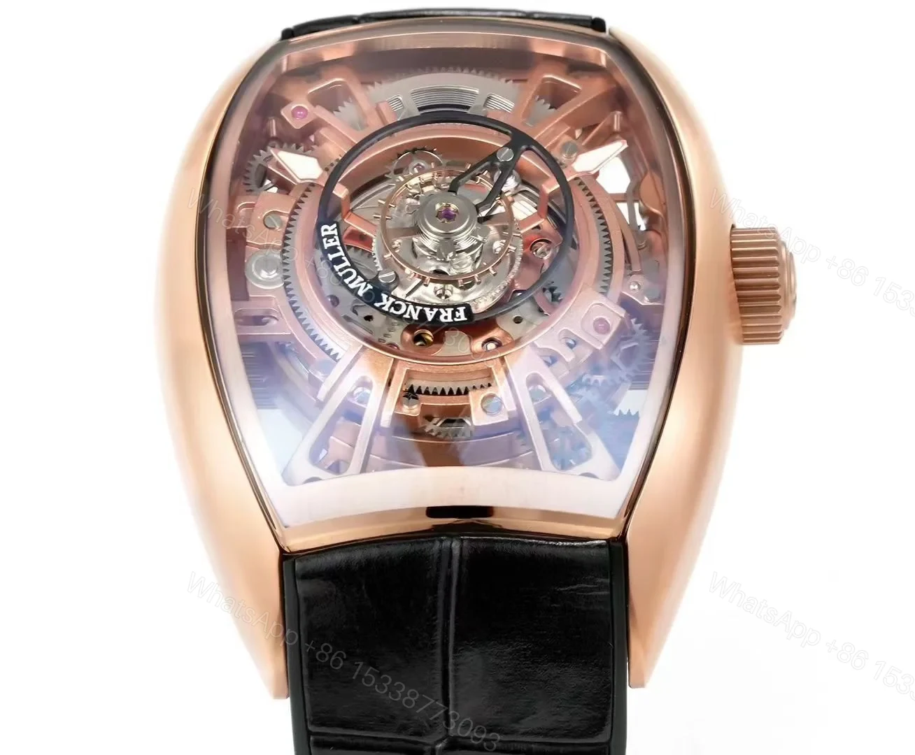 View 2 of Franck Muller Grand Central Tourbillon Replica 42MM Premium Rose Gold Skeleton Leather Strap Edition FM-GCT-RG-SKEL-LTH-42