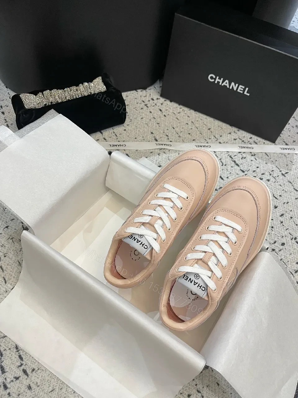 View 3 of Blush Leather High-Top Sneakers: Subtle Logo Comfort