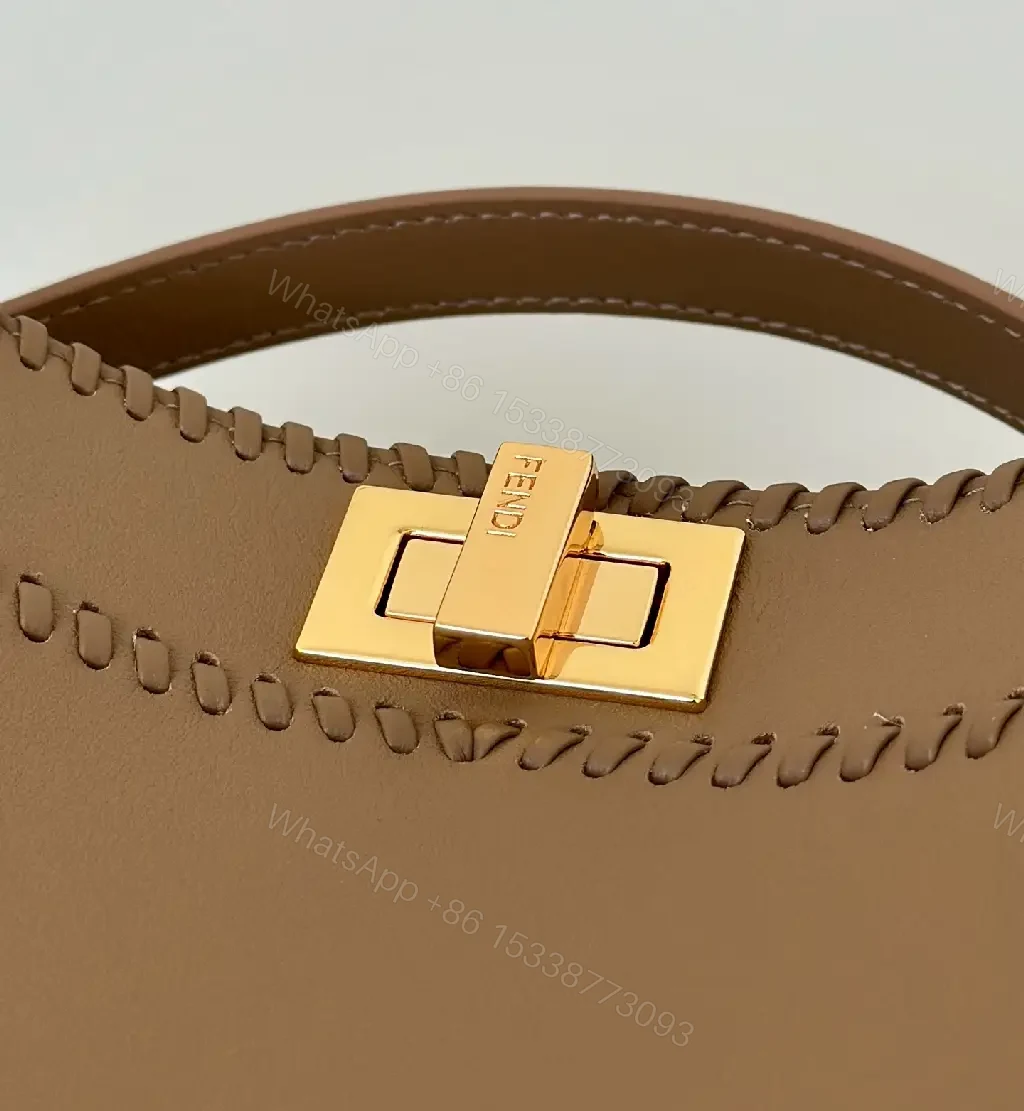 View 5 of Taupe-Tone Leather Crossbody: Braided Edge, Turn-Lock Bag