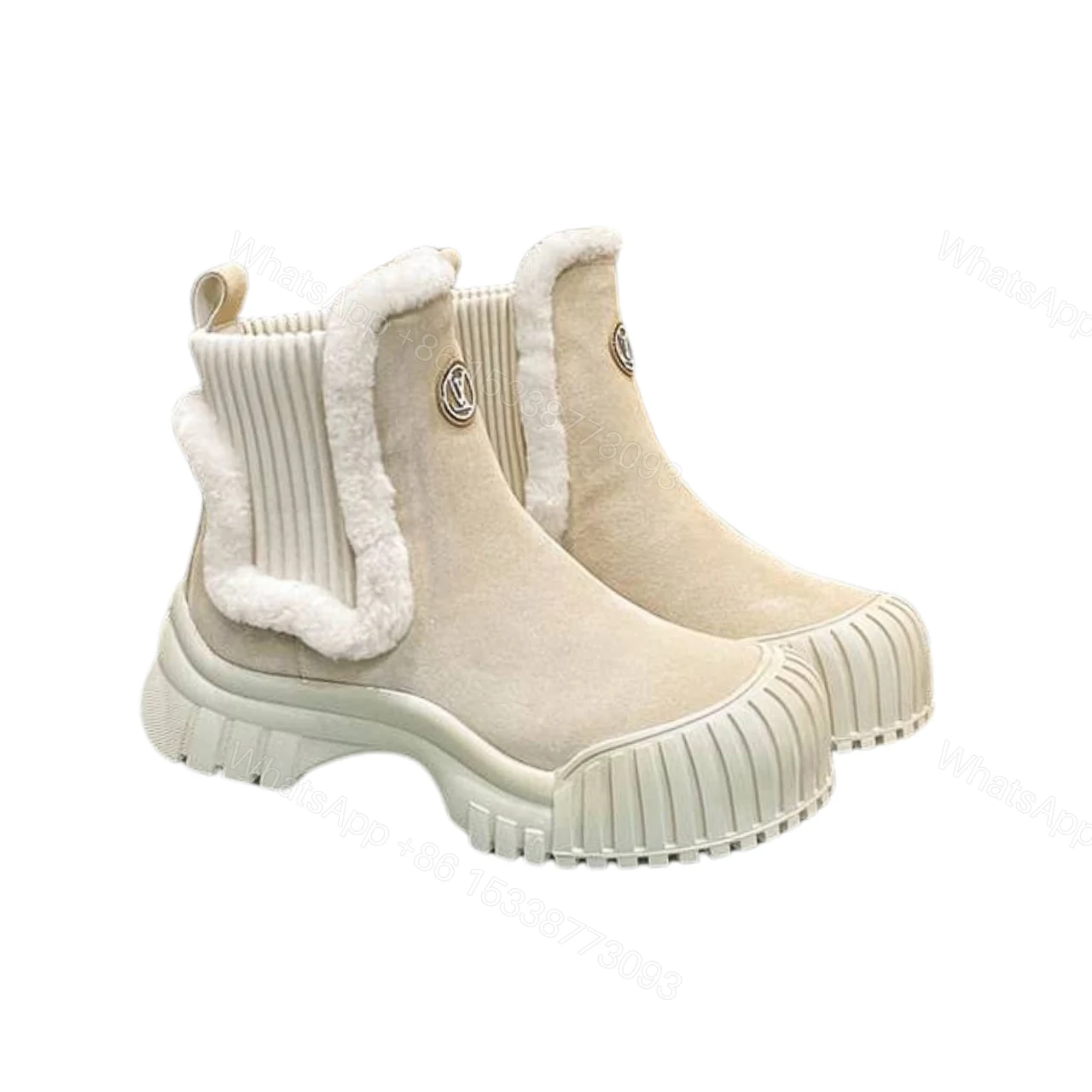 LOUIS VUITTON RUBY FLAT BOOTS SUEDE CALFSKIN AND SHEARLING BEIGE 1AGWGB — view 1