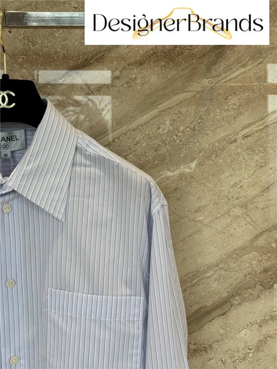 View 5 of Chanel Blue and White Striped Long-Sleeve Shirt