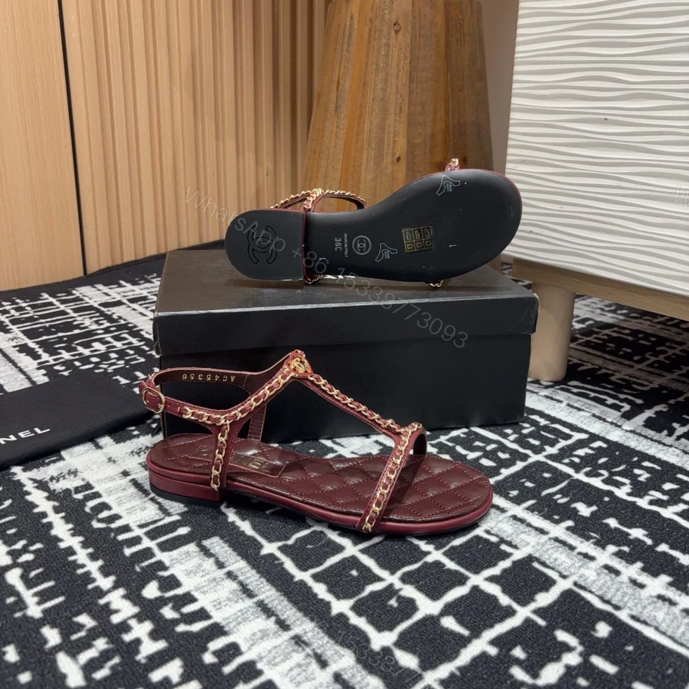 View 9 of 高仿Chanel*25C系列G46111A小羊皮平底涼鞋紅色免檢版