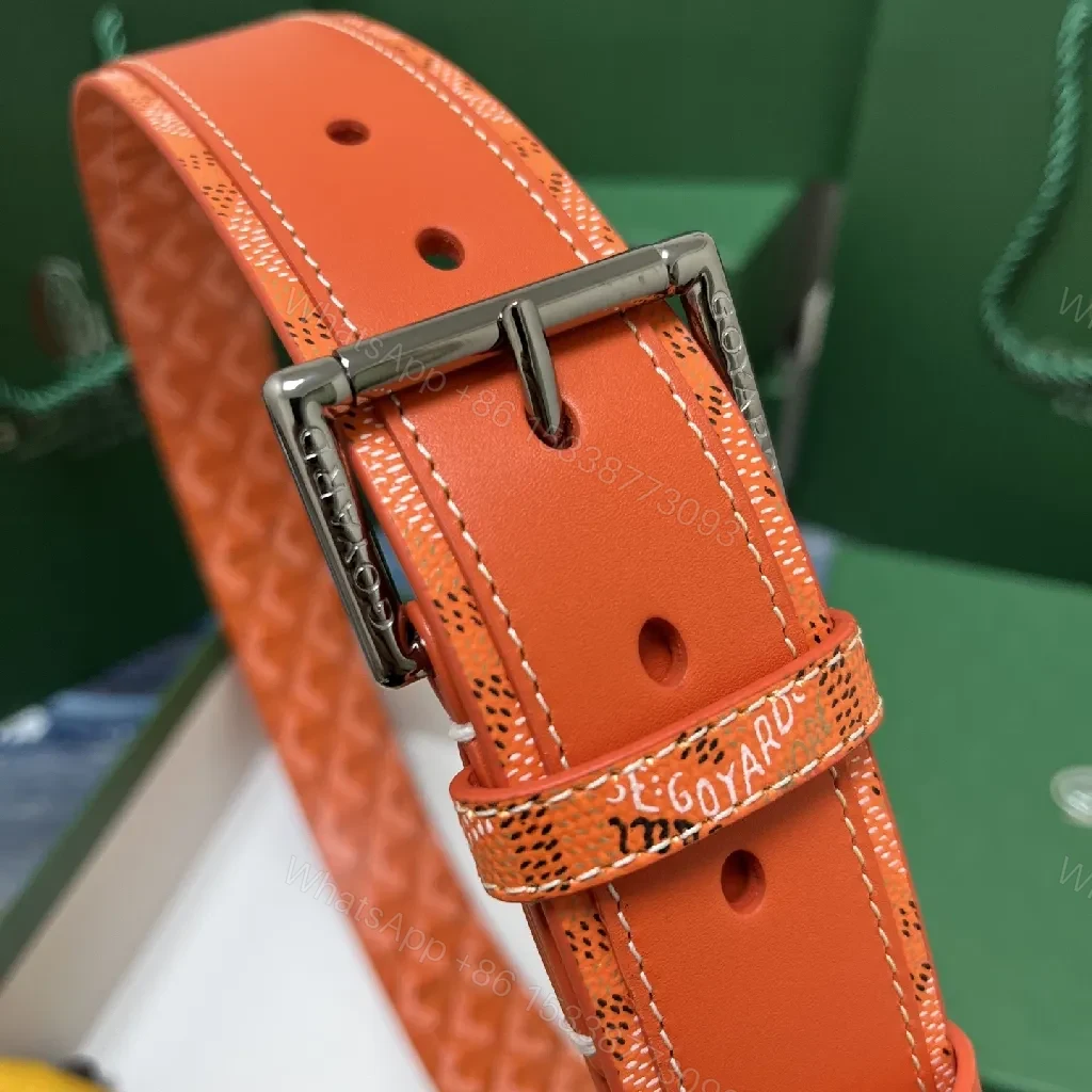 View 3 of Bright Orange Leather Belted Sandal with Goyard Pattern