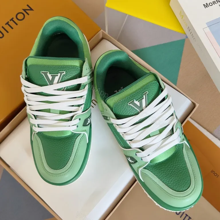 View 5 of Mint Green LV-Style Leather Sneakers