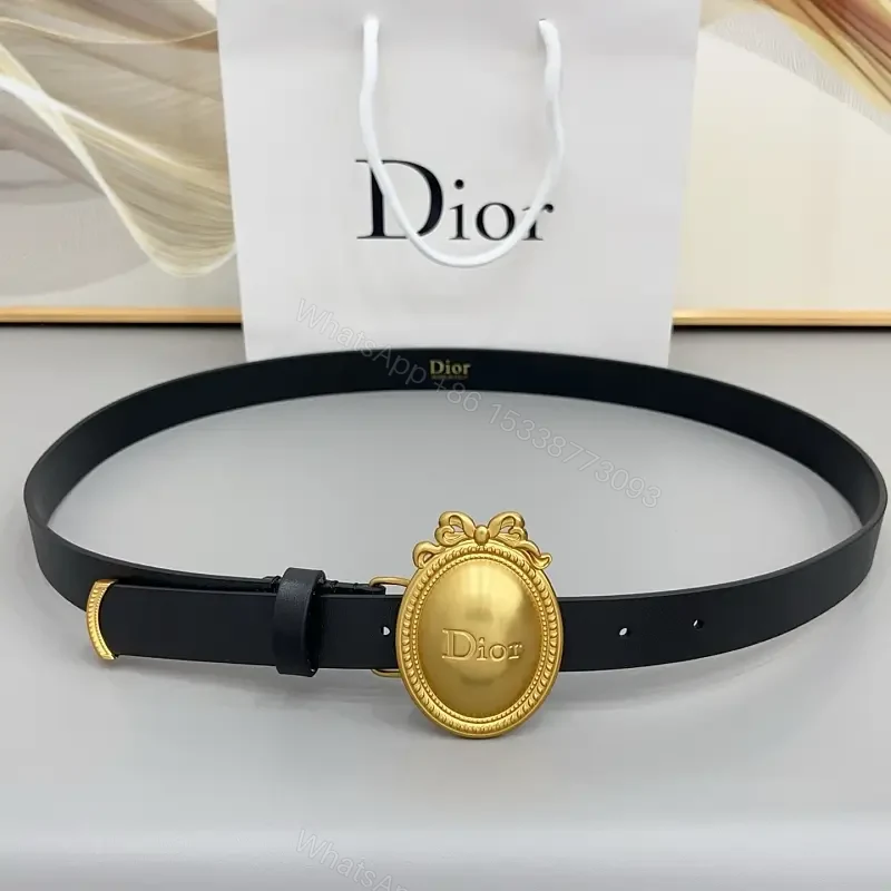Black Belt Vintage-Style with Ornate Gold Oval Buckle (Dior) — view 1