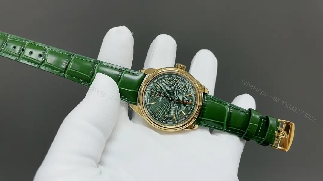 View 2 of Rolex Perpetual 1908 Green Guilloche Dial Leather Strap Edition 39mm 52508 RG-1908-GREEN-52508