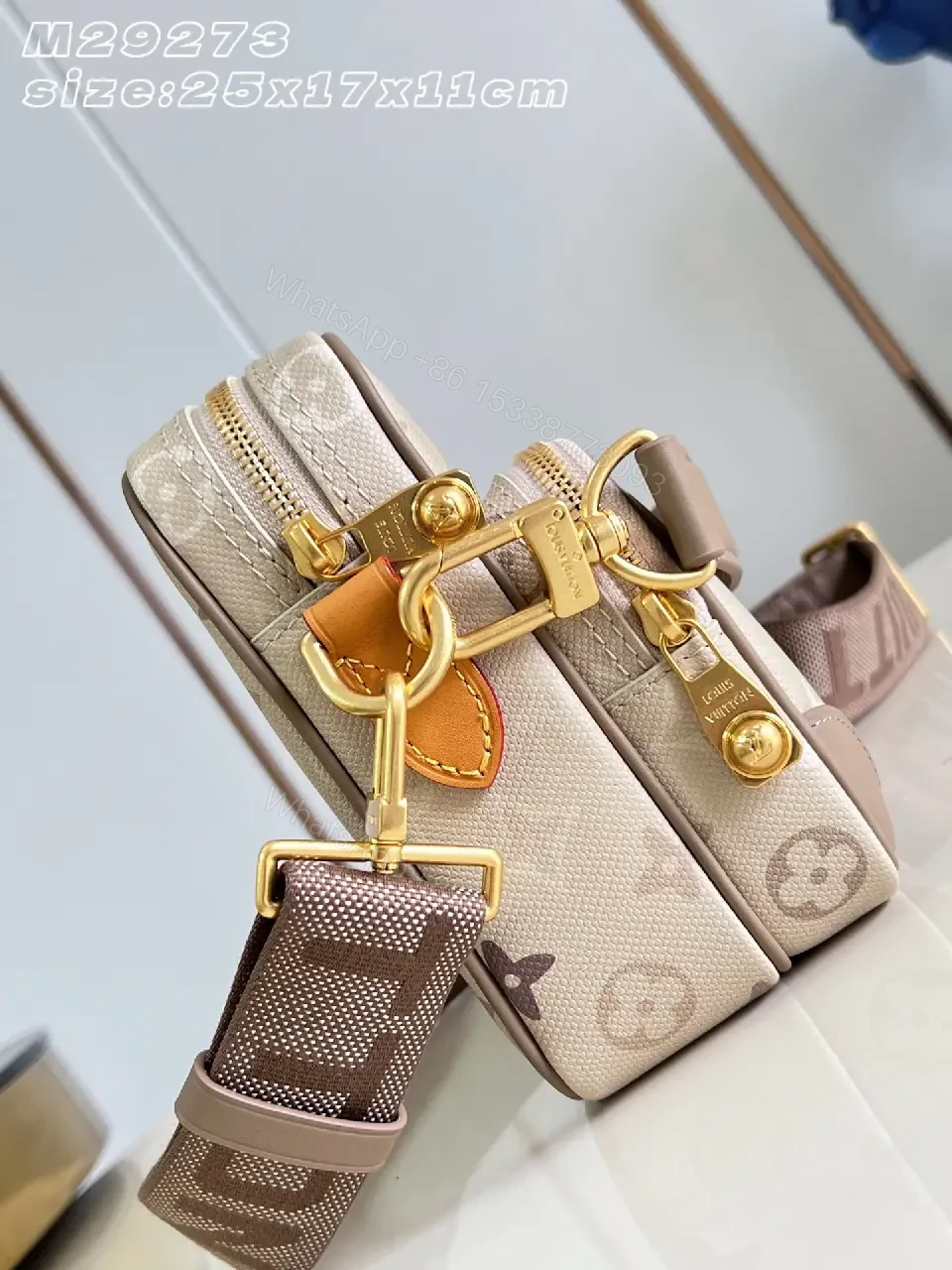 View 5 of Beige Monogram Crossbody: LV-Style, Structured Tote